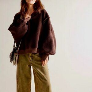 Free People Cozy Camden Sweatshirt Pullover We The Free Fuzzy Brown Walnut XL